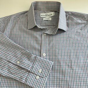 Mizzen + Main Mens Leeward Trim Fit Red Blue Check Long Sleeve Button Down large